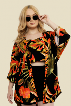 CROPPED + KIMONO LUA ARARA CAJU FUNDO PRETO