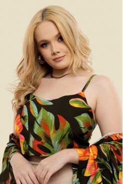 CROPPED + KIMONO LUA ARARA CAJU FUNDO VERDE