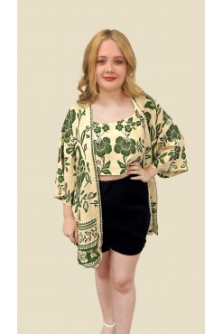 CROPPED + KIMONO LUA FLORAL TUCANO VERDE