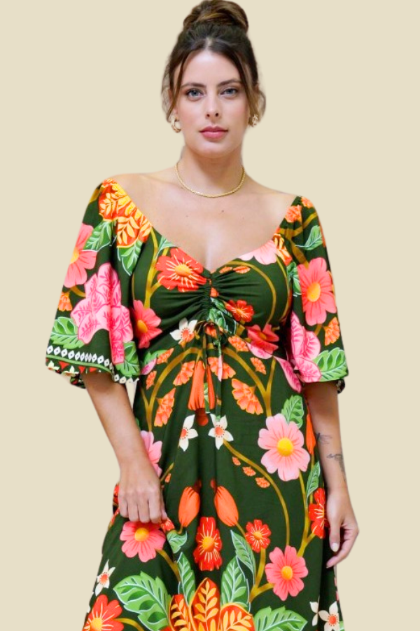 VESTIDO GABI FLORAL DE LÓTUS ESTAMPADO