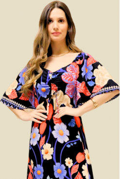 VESTIDO GABI FLORAL DE LÓTUS ESTAMPADO
