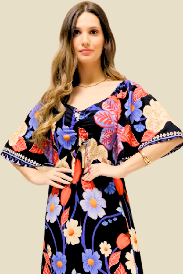 VESTIDO GABI FLORAL DE LÓTUS ESTAMPADO