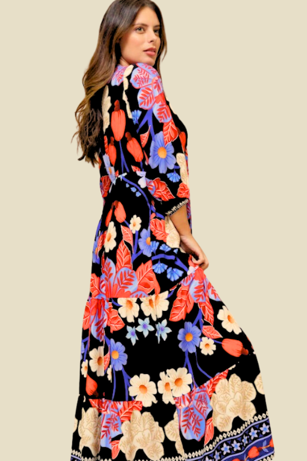 VESTIDO PATY FLORAL DE LÓTUS ESTAMPADO