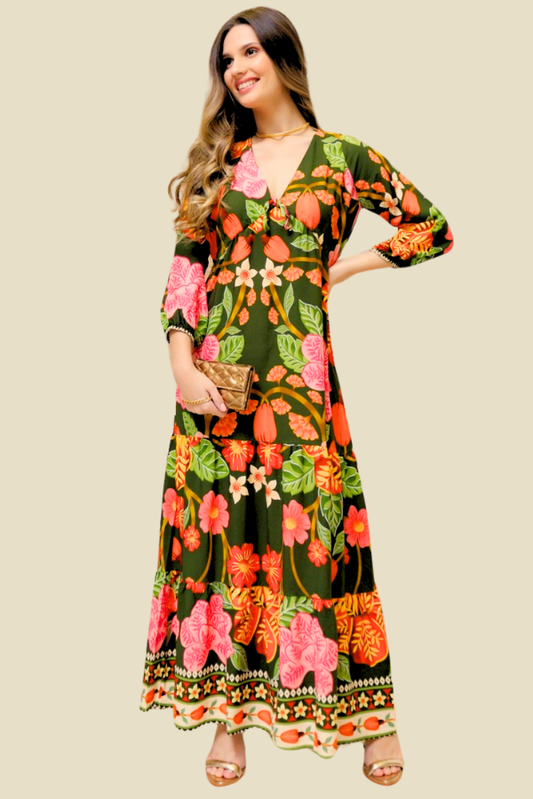 VESTIDO PATY FLORAL DE LÓTUS ESTAMPADO