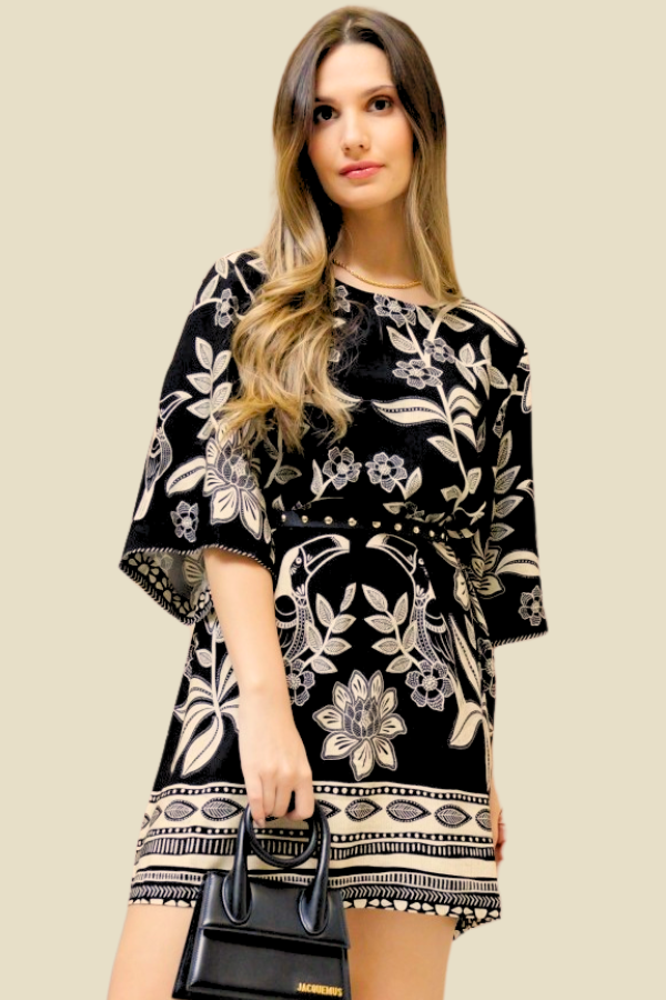 VESTIDO VANESSA FLORAL ESTAMPADO BP FUNDO PRETO