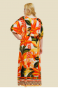 VESTIDO LONGO MANGA CURTA CAROL FLORAL LARANJA FUNDO BEGE