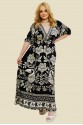 VESTIDO LONGO MANGA CURTA CAROL FLORAL TUCANO PRETO