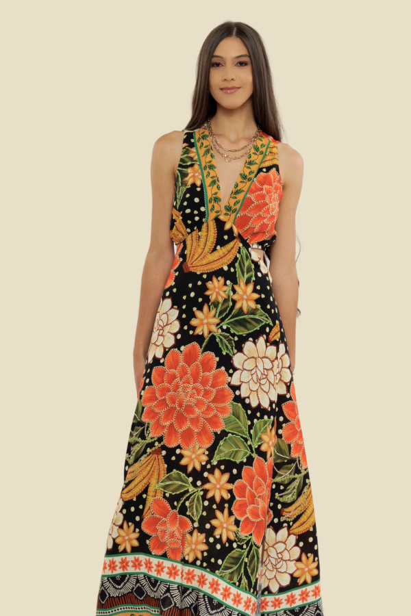 VESTIDO LONGO REGATA FENDA MONY DALIA FUNDO PRETO
