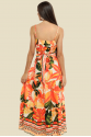VESTIDO LONGO COM ALÇA/CINTO CRIS FLORAL LARANJA FUNDO BEGE