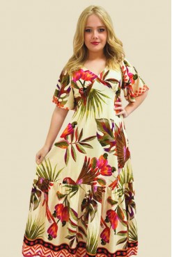 VESTIDO LONGO COM MANGA BIA ARARA CAJU