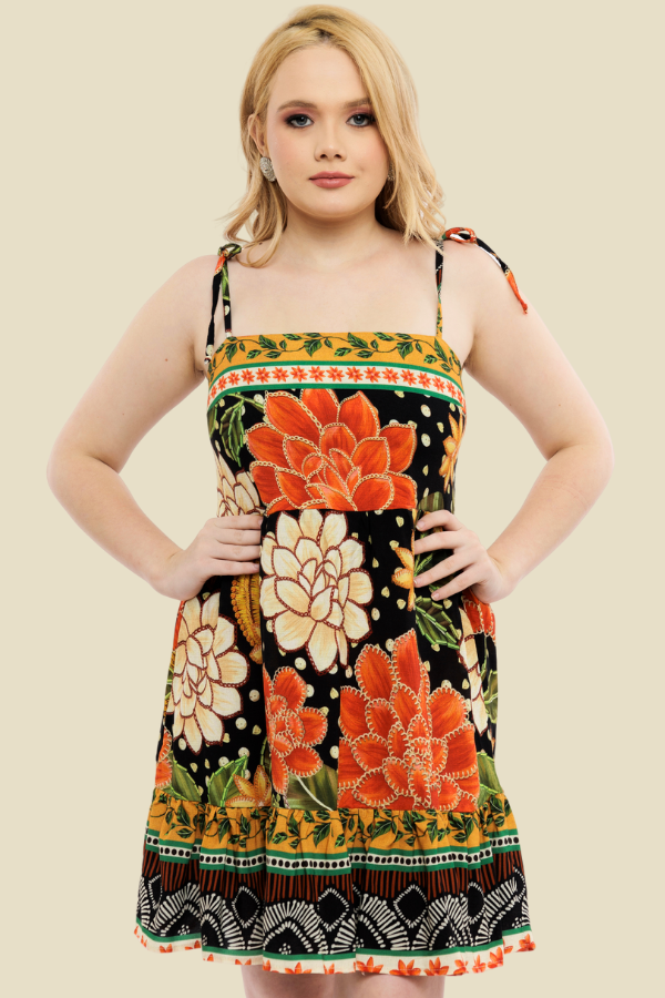 VESTIDO CURTO DE ALÇA CARMEN DALIA FUNDO PRETO