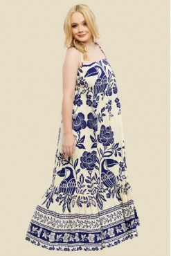 VESTIDO LONGO ALÇA JULIA FLORAL TUCANO AZUL