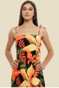 VESTIDO LONGO ALÇA JULIA FLORAL LARANJA FUNDO PRETO